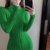 image:imagechouyatou Womens Fall Sexy Bodycon Pencil Turtleneck Cable Knit Midi Sweater Dress Pullover Sweater DressGreen