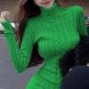 image:imagechouyatou Womens Fall Sexy Bodycon Pencil Turtleneck Cable Knit Midi Sweater Dress Pullover Sweater DressGreen