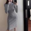 image:imagechouyatou Womens Fall Sexy Bodycon Pencil Turtleneck Cable Knit Midi Sweater Dress Pullover Sweater DressGrey