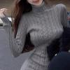 image:imagechouyatou Womens Fall Sexy Bodycon Pencil Turtleneck Cable Knit Midi Sweater Dress Pullover Sweater DressGrey