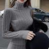 image:imagechouyatou Womens Fall Sexy Bodycon Pencil Turtleneck Cable Knit Midi Sweater Dress Pullover Sweater DressGrey