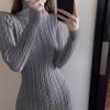 image:imagechouyatou Womens Fall Sexy Bodycon Pencil Turtleneck Cable Knit Midi Sweater Dress Pullover Sweater DressGrey