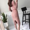 image:imagechouyatou Womens Fall Sexy Bodycon Pencil Turtleneck Cable Knit Midi Sweater Dress Pullover Sweater DressPink