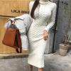 image:imagechouyatou Womens Fall Sexy Bodycon Pencil Turtleneck Cable Knit Midi Sweater Dress Pullover Sweater DressWhite