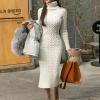 image:imagechouyatou Womens Fall Sexy Bodycon Pencil Turtleneck Cable Knit Midi Sweater Dress Pullover Sweater DressWhite