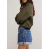 image:imagechouyatou Womens Fall Y2K Long Sleeve Button Down Cardigan Sweater Loose Casual Ribbed Knit Crop CardiganArmy Green