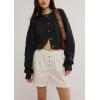 image:imagechouyatou Womens Fall Y2K Long Sleeve Button Down Cardigan Sweater Loose Casual Ribbed Knit Crop CardiganBlack