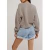 image:imagechouyatou Womens Fall Y2K Long Sleeve Button Down Cardigan Sweater Loose Casual Ribbed Knit Crop CardiganKhaki