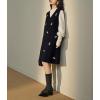image:imagechouyatou Womens Floral Embroidered Sweater Overall Jumper Dress Sleeveless A Line Tank Knit Midi Long DressBlack