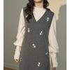 image:imagechouyatou Womens Floral Embroidered Sweater Overall Jumper Dress Sleeveless A Line Tank Knit Midi Long DressGray