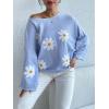 image:imagechouyatou Womens Floral Print Pullover Sweaters Cute Flower Embroidered Batwing Sleeve Loose Fit Cropped Sweater TopBlue