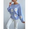image:imagechouyatou Womens Floral Print Pullover Sweaters Cute Flower Embroidered Batwing Sleeve Loose Fit Cropped Sweater TopBlue