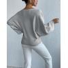 image:imagechouyatou Womens Floral Print Pullover Sweaters Cute Flower Embroidered Batwing Sleeve Loose Fit Cropped Sweater TopGray