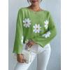 image:imagechouyatou Womens Floral Print Pullover Sweaters Cute Flower Embroidered Batwing Sleeve Loose Fit Cropped Sweater TopLight Green