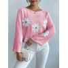 image:imagechouyatou Womens Floral Print Pullover Sweaters Cute Flower Embroidered Batwing Sleeve Loose Fit Cropped Sweater TopPink