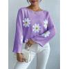 image:imagechouyatou Womens Floral Print Pullover Sweaters Cute Flower Embroidered Batwing Sleeve Loose Fit Cropped Sweater TopPurple