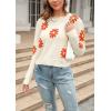 image:imagechouyatou Womens Fuzzy Crewneck Cropped Sweater Cute Daisy Long Sleeve Sweater Pullover Jumper TopsApricot