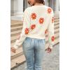 image:imagechouyatou Womens Fuzzy Crewneck Cropped Sweater Cute Daisy Long Sleeve Sweater Pullover Jumper TopsApricot