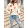 image:imagechouyatou Womens Fuzzy Crewneck Cropped Sweater Cute Daisy Long Sleeve Sweater Pullover Jumper TopsApricot