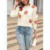 image:imagechouyatou Womens Fuzzy Crewneck Cropped Sweater Cute Daisy Long Sleeve Sweater Pullover Jumper TopsApricot