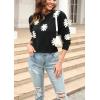 image:imagechouyatou Womens Fuzzy Crewneck Cropped Sweater Cute Daisy Long Sleeve Sweater Pullover Jumper TopsBlack