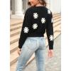 image:imagechouyatou Womens Fuzzy Crewneck Cropped Sweater Cute Daisy Long Sleeve Sweater Pullover Jumper TopsBlack