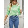 image:imagechouyatou Womens Fuzzy Crewneck Cropped Sweater Cute Daisy Long Sleeve Sweater Pullover Jumper TopsGreen