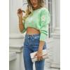 image:imagechouyatou Womens Fuzzy Crewneck Cropped Sweater Cute Daisy Long Sleeve Sweater Pullover Jumper TopsGreen