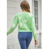 image:imagechouyatou Womens Fuzzy Crewneck Cropped Sweater Cute Daisy Long Sleeve Sweater Pullover Jumper TopsGreen
