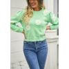 image:imagechouyatou Womens Fuzzy Crewneck Cropped Sweater Cute Daisy Long Sleeve Sweater Pullover Jumper TopsGreen