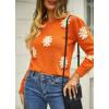 image:imagechouyatou Womens Fuzzy Crewneck Cropped Sweater Cute Daisy Long Sleeve Sweater Pullover Jumper TopsOrange