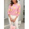 image:imagechouyatou Womens Fuzzy Crewneck Cropped Sweater Cute Daisy Long Sleeve Sweater Pullover Jumper TopsPink