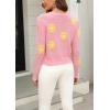 image:imagechouyatou Womens Fuzzy Crewneck Cropped Sweater Cute Daisy Long Sleeve Sweater Pullover Jumper TopsPink