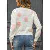 image:imagechouyatou Womens Fuzzy Crewneck Cropped Sweater Cute Daisy Long Sleeve Sweater Pullover Jumper TopsWhite
