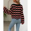 image:imagechouyatou Womens Oversized Striped Color Block Sweater Bell Long Sleeve Crochet Sweater Crop TopsBlack