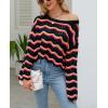 image:imagechouyatou Womens Oversized Striped Color Block Sweater Bell Long Sleeve Crochet Sweater Crop TopsBlack