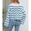 image:imagechouyatou Womens Oversized Striped Color Block Sweater Bell Long Sleeve Crochet Sweater Crop TopsGreen