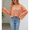 image:imagechouyatou Womens Oversized Striped Color Block Sweater Bell Long Sleeve Crochet Sweater Crop TopsOrange