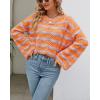 image:imagechouyatou Womens Oversized Striped Color Block Sweater Bell Long Sleeve Crochet Sweater Crop TopsOrange