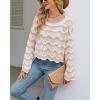 image:imagechouyatou Womens Oversized Striped Color Block Sweater Bell Long Sleeve Crochet Sweater Crop TopsYellow Brown