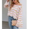 image:imagechouyatou Womens Oversized Striped Color Block Sweater Bell Long Sleeve Crochet Sweater Crop TopsYellow Brown