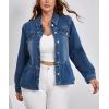 image:imagechouyatou Womens Peplum Denim Jacket Long Sleeve Button Down Ruffle Hem Jean Jacket CoatDark Blue