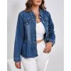 image:imagechouyatou Womens Peplum Denim Jacket Long Sleeve Button Down Ruffle Hem Jean Jacket CoatDark Blue