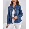 image:imagechouyatou Womens Peplum Denim Jacket Long Sleeve Button Down Ruffle Hem Jean Jacket CoatDark Blue