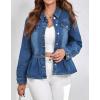 image:imagechouyatou Womens Peplum Denim Jacket Long Sleeve Button Down Ruffle Hem Jean Jacket CoatDark Blue