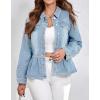 image:imagechouyatou Womens Peplum Denim Jacket Long Sleeve Button Down Ruffle Hem Jean Jacket CoatLight Blue