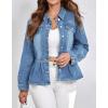 image:imagechouyatou Womens Peplum Denim Jacket Long Sleeve Button Down Ruffle Hem Jean Jacket CoatWashed Blue