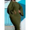 image:imagechouyatou Womens Sexy Bell Long Sleeve Sweater Dress Bodycon Ribbed Knit Maxi Pullover Sweater DressArmy Green