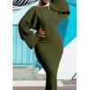 image:imagechouyatou Womens Sexy Bell Long Sleeve Sweater Dress Bodycon Ribbed Knit Maxi Pullover Sweater DressArmy Green