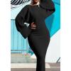 image:imagechouyatou Womens Sexy Bell Long Sleeve Sweater Dress Bodycon Ribbed Knit Maxi Pullover Sweater DressBlack
